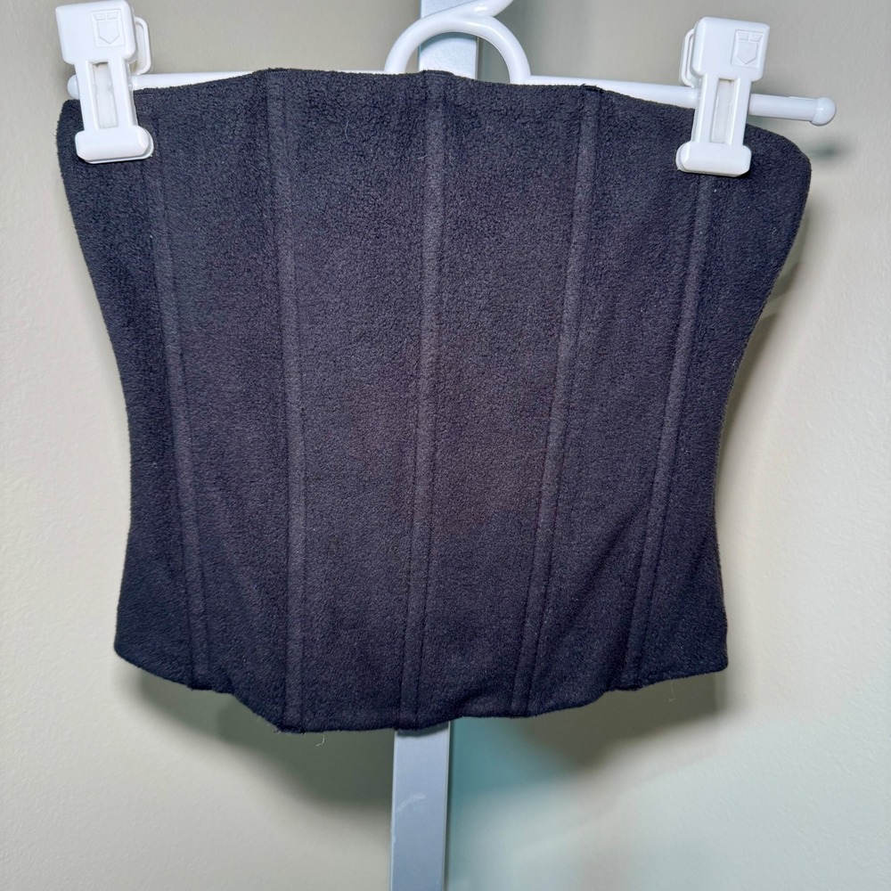 SKIMS Corset Top Black Fleece Zip‎ Up Fitted Women's XS